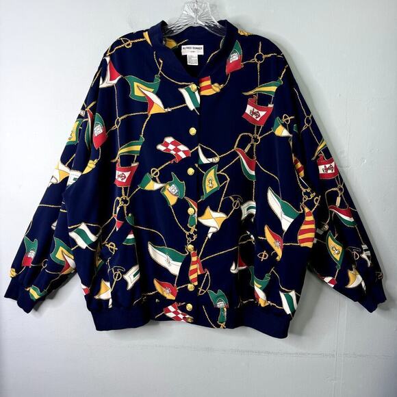 Alfred Dunner Nautical Sailing Flags Navy Blue Lightweight Button Up Jacket 22W - Picture 1 of 12